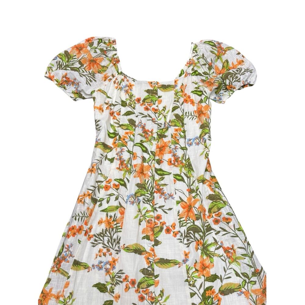 NWT LÉA Anthropologie Floral 100% Cotton Puff Sleeve Midi Dress Medium M - Picture 4 of 10